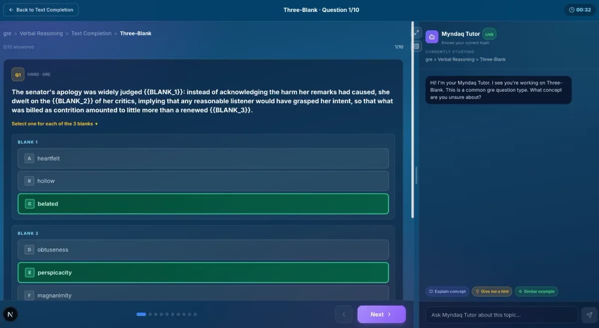 Actual Myndaq course screen. Select the image to enlarge it.