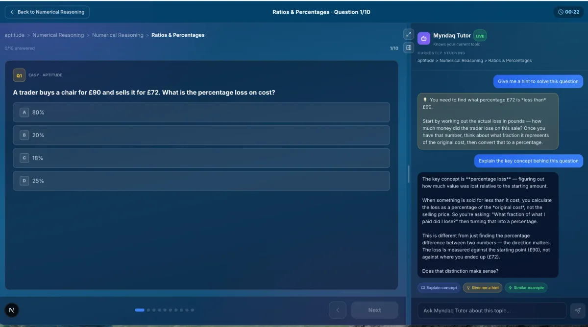 Actual Myndaq course screen. Select the image to enlarge it.