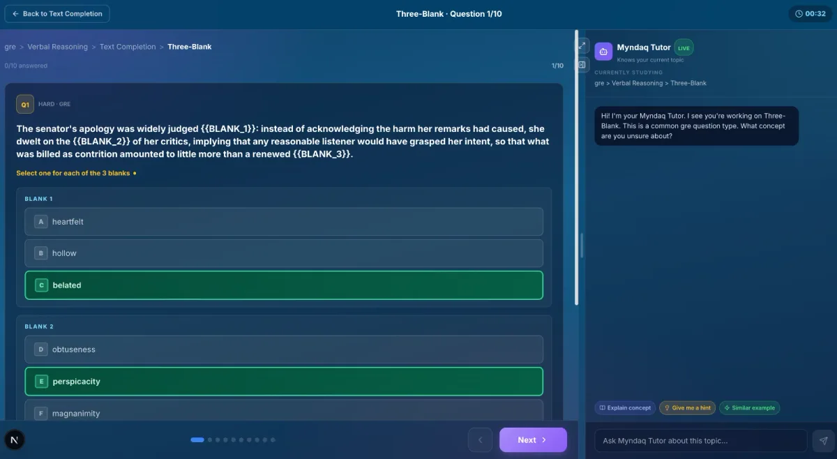 Actual Myndaq course screen. Select the image to enlarge it.